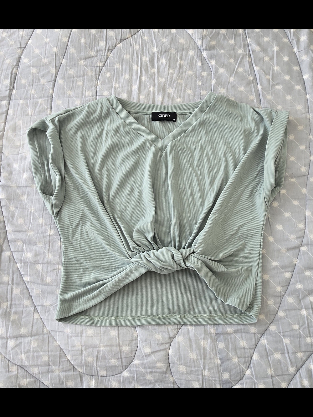 Cider Light Sage Knot-Front V-Neck Crop Top